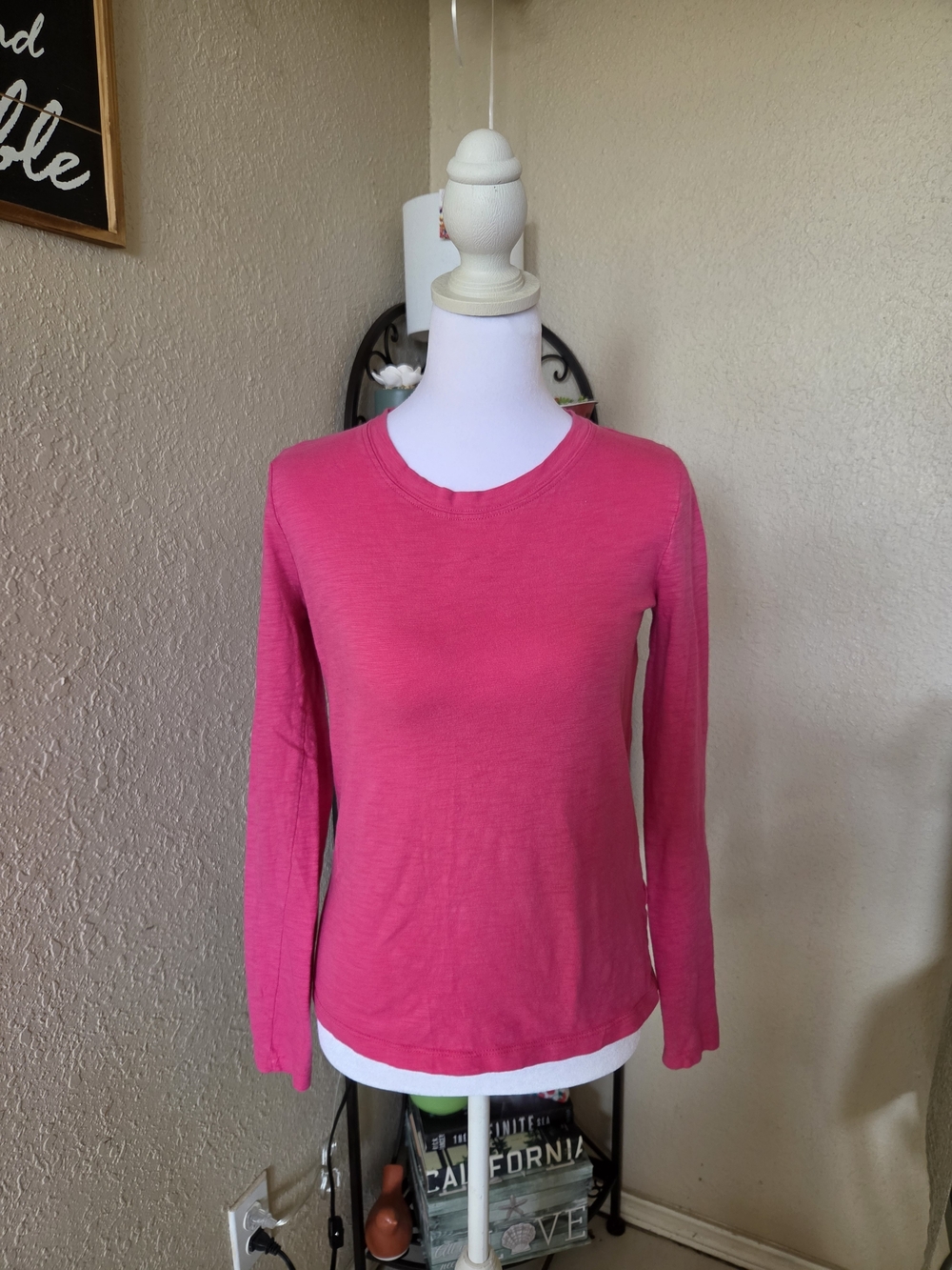 J. Crew Long Sleeve Crewneck Tee in Bright Pink